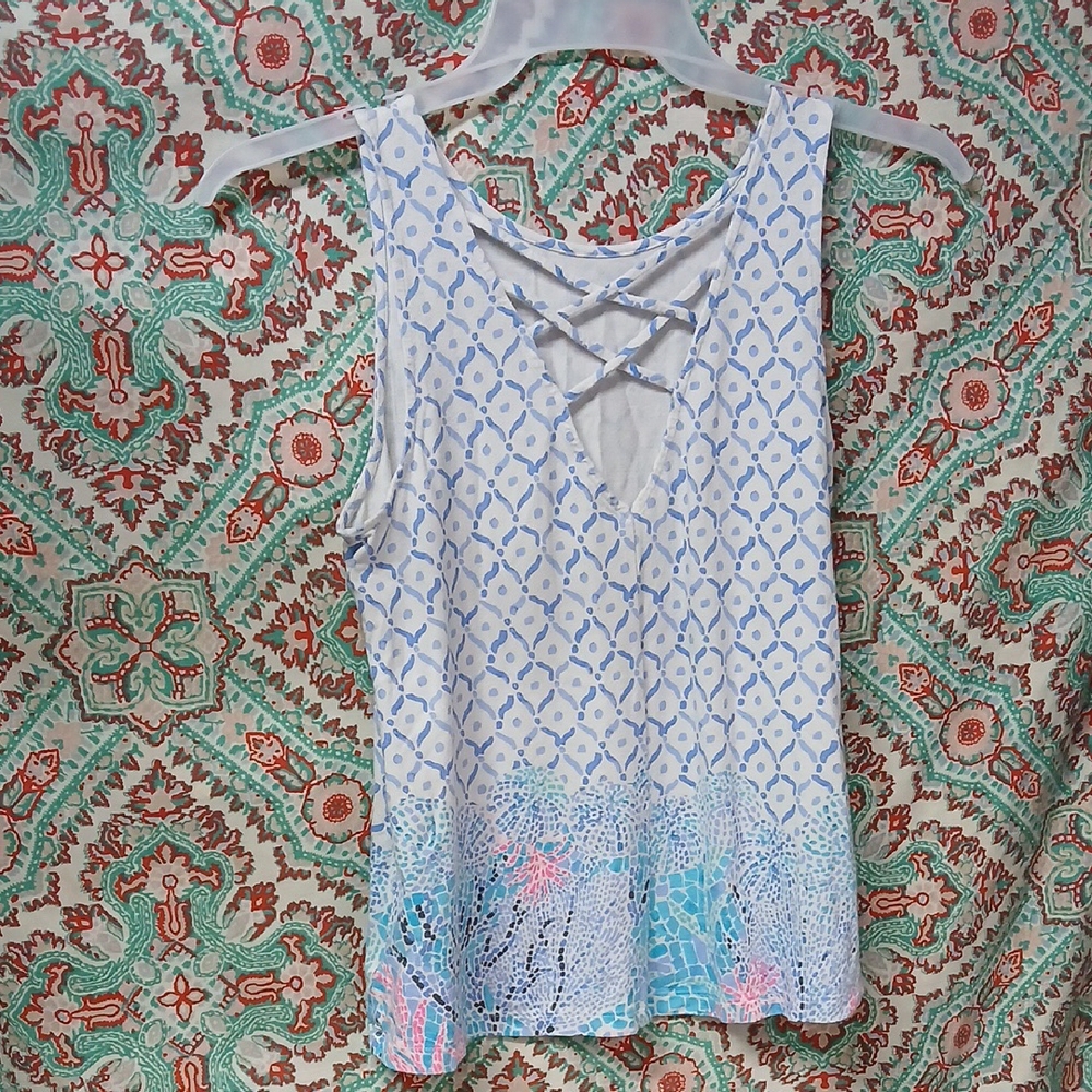Lilly Pulitzer Kristen Sea La Vie Geometric Tank Top, Size S - Picture 6 of 9